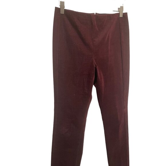 Theory Women's Size 8 Maroon Burgundy Navalane Smooth Slim Velvet Pants - Picture 1 of 3